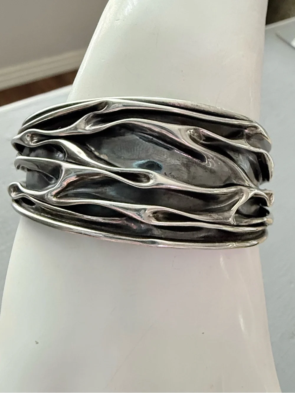 925 Sterling Silver Textured Wave Cuff Bracelet